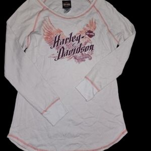 Harley Davidson Womens Thermal Shirt XL Biker Motorcycle Cream Natchez Trace